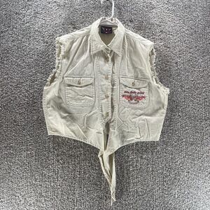 Vintage Bikers World Vest Womens XL Tan Bike Rally 2002 Logo Myrtle Beach SC Y2K